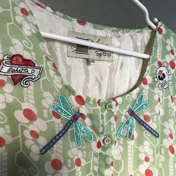 Laura Lees Skulls Hearts and Dragonflies Pin-up Dress Small Top Shop - Picture 3 of 6
